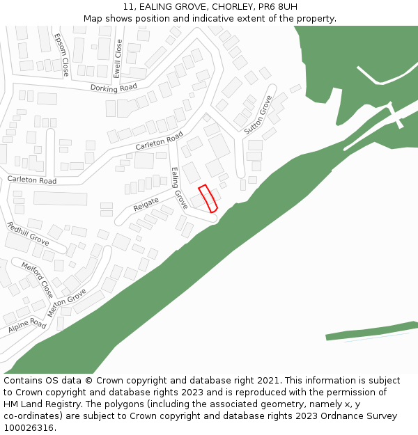 11, EALING GROVE, CHORLEY, PR6 8UH: Location map and indicative extent of plot