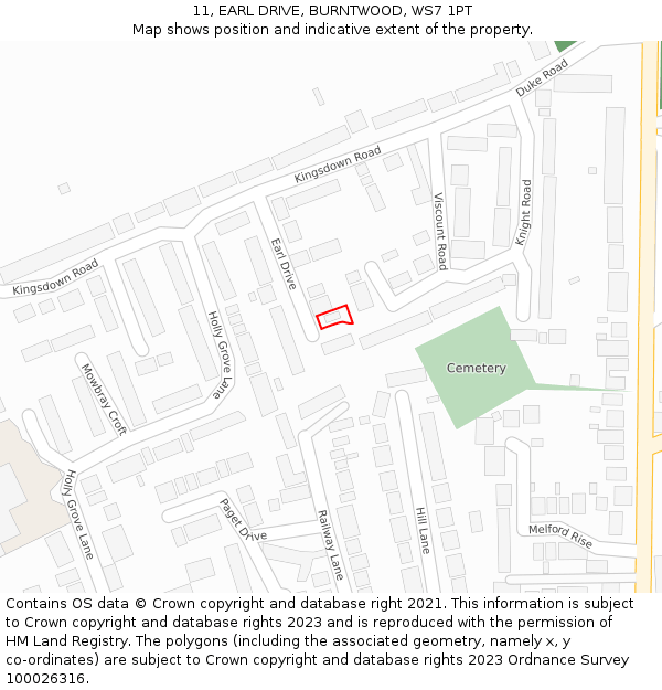 11, EARL DRIVE, BURNTWOOD, WS7 1PT: Location map and indicative extent of plot