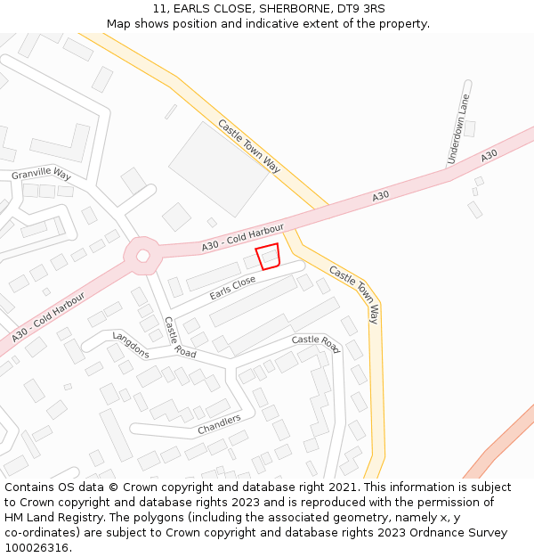 11, EARLS CLOSE, SHERBORNE, DT9 3RS: Location map and indicative extent of plot