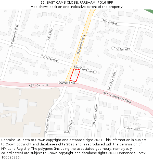 11, EAST CAMS CLOSE, FAREHAM, PO16 8RP: Location map and indicative extent of plot