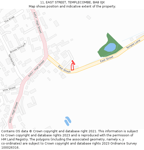 11, EAST STREET, TEMPLECOMBE, BA8 0JX: Location map and indicative extent of plot