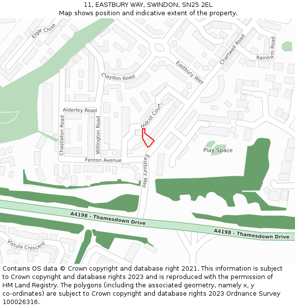 11, EASTBURY WAY, SWINDON, SN25 2EL: Location map and indicative extent of plot