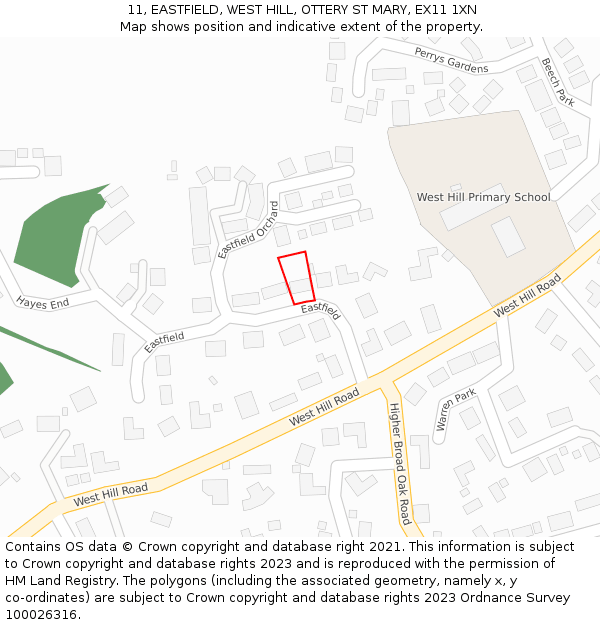 11, EASTFIELD, WEST HILL, OTTERY ST MARY, EX11 1XN: Location map and indicative extent of plot