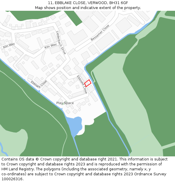 11, EBBLAKE CLOSE, VERWOOD, BH31 6GF: Location map and indicative extent of plot