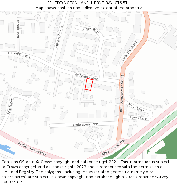 11, EDDINGTON LANE, HERNE BAY, CT6 5TU: Location map and indicative extent of plot