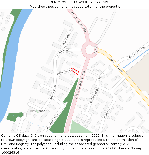 11, EDEN CLOSE, SHREWSBURY, SY2 5YW: Location map and indicative extent of plot