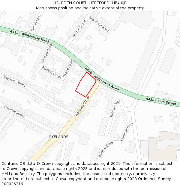 11, EDEN COURT, HEREFORD, HR4 0JR: Location map and indicative extent of plot