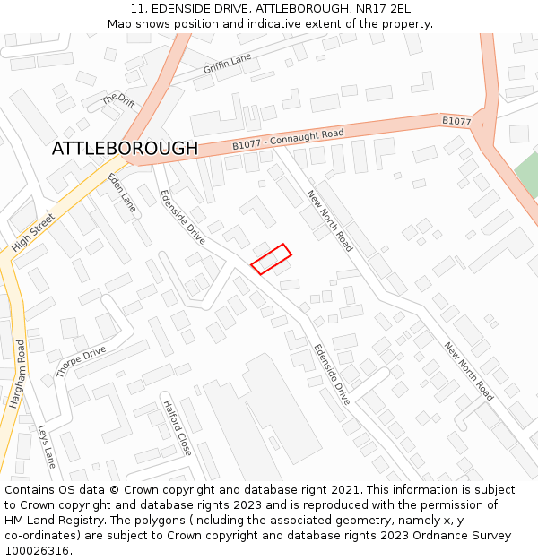 11, EDENSIDE DRIVE, ATTLEBOROUGH, NR17 2EL: Location map and indicative extent of plot