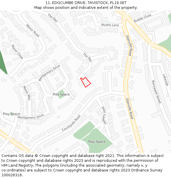 11, EDGCUMBE DRIVE, TAVISTOCK, PL19 0ET: Location map and indicative extent of plot