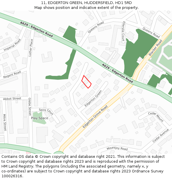 11, EDGERTON GREEN, HUDDERSFIELD, HD1 5RD: Location map and indicative extent of plot