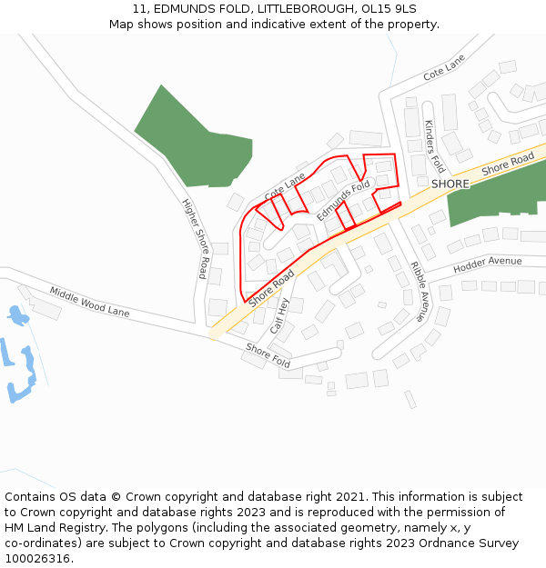 11, EDMUNDS FOLD, LITTLEBOROUGH, OL15 9LS: Location map and indicative extent of plot