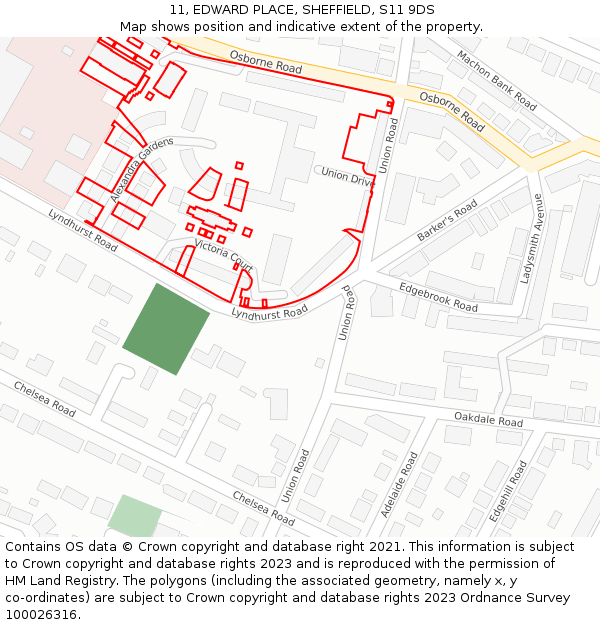 11, EDWARD PLACE, SHEFFIELD, S11 9DS: Location map and indicative extent of plot
