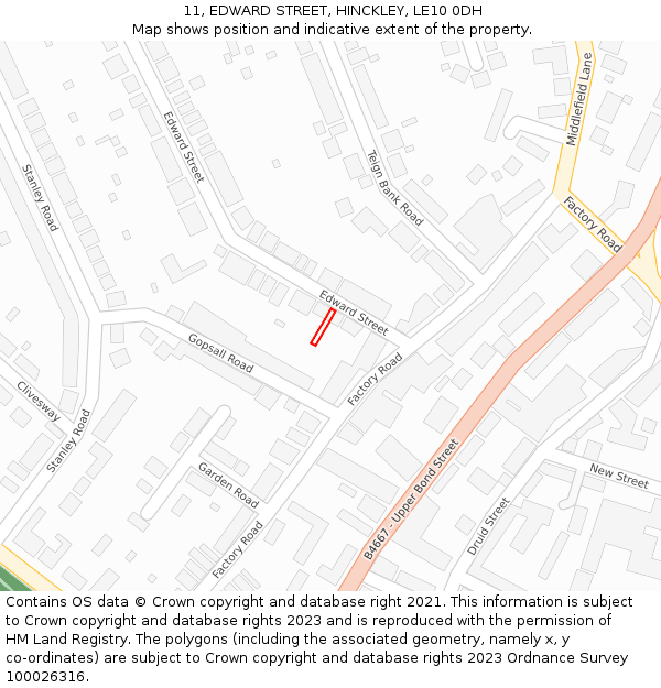 11, EDWARD STREET, HINCKLEY, LE10 0DH: Location map and indicative extent of plot