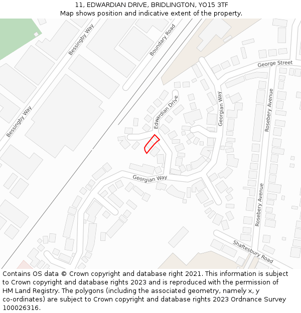 11, EDWARDIAN DRIVE, BRIDLINGTON, YO15 3TF: Location map and indicative extent of plot