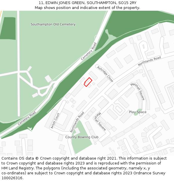 11, EDWIN JONES GREEN, SOUTHAMPTON, SO15 2RY: Location map and indicative extent of plot