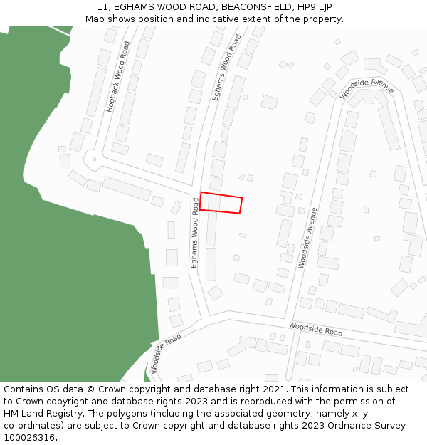 11, EGHAMS WOOD ROAD, BEACONSFIELD, HP9 1JP: Location map and indicative extent of plot