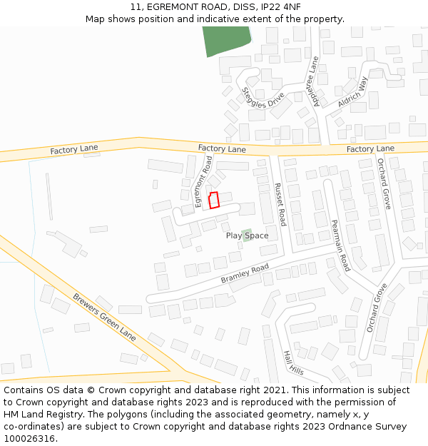 11, EGREMONT ROAD, DISS, IP22 4NF: Location map and indicative extent of plot