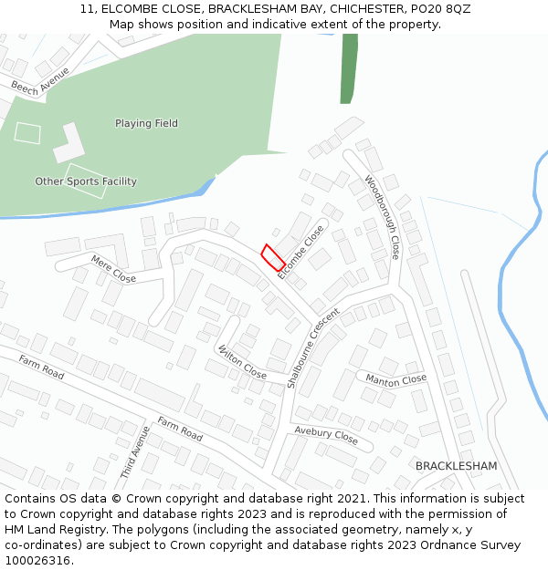 11, ELCOMBE CLOSE, BRACKLESHAM BAY, CHICHESTER, PO20 8QZ: Location map and indicative extent of plot