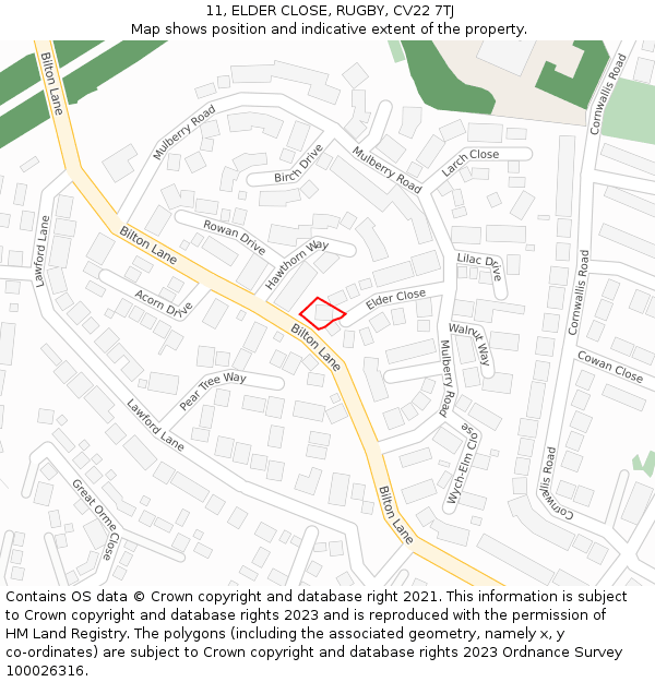 11, ELDER CLOSE, RUGBY, CV22 7TJ: Location map and indicative extent of plot