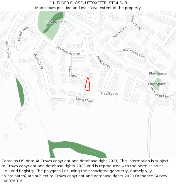 11, ELDER CLOSE, UTTOXETER, ST14 8UR: Location map and indicative extent of plot