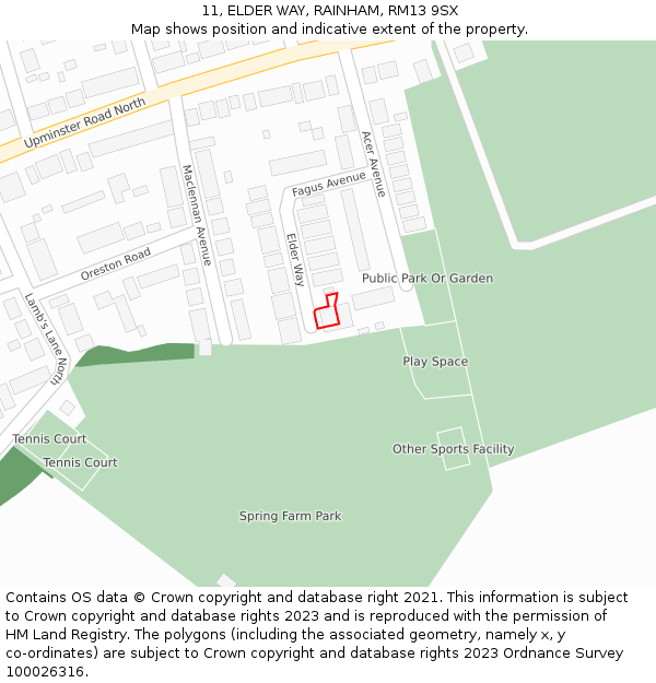 11, ELDER WAY, RAINHAM, RM13 9SX: Location map and indicative extent of plot