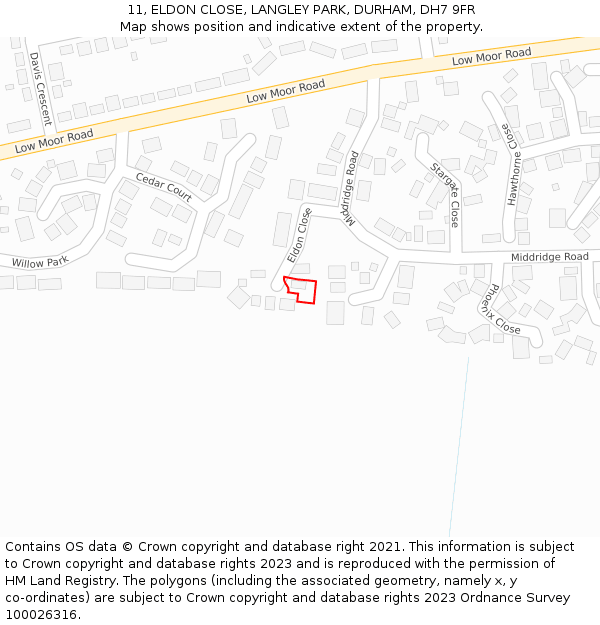 11, ELDON CLOSE, LANGLEY PARK, DURHAM, DH7 9FR: Location map and indicative extent of plot