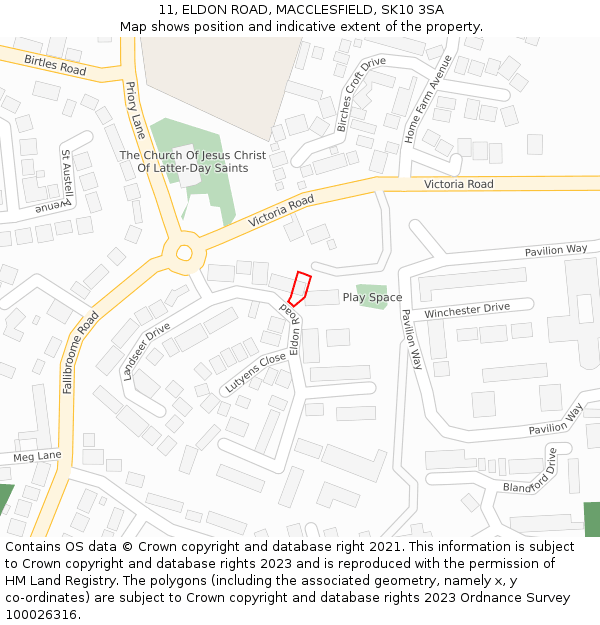 11, ELDON ROAD, MACCLESFIELD, SK10 3SA: Location map and indicative extent of plot
