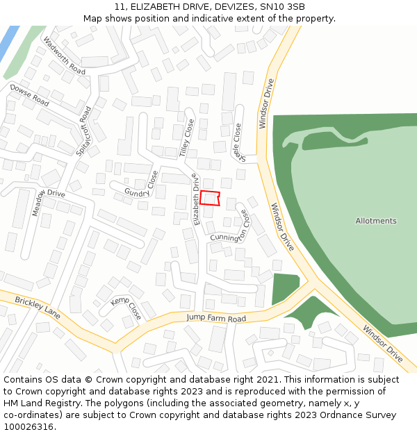 11, ELIZABETH DRIVE, DEVIZES, SN10 3SB: Location map and indicative extent of plot