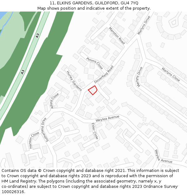 11, ELKINS GARDENS, GUILDFORD, GU4 7YQ: Location map and indicative extent of plot