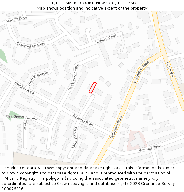 11, ELLESMERE COURT, NEWPORT, TF10 7SD: Location map and indicative extent of plot