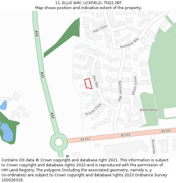 11, ELLIS WAY, UCKFIELD, TN22 2BT: Location map and indicative extent of plot