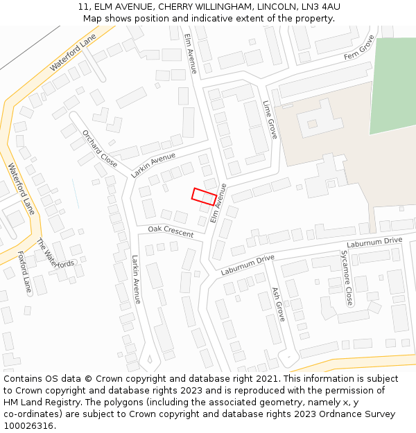 11, ELM AVENUE, CHERRY WILLINGHAM, LINCOLN, LN3 4AU: Location map and indicative extent of plot