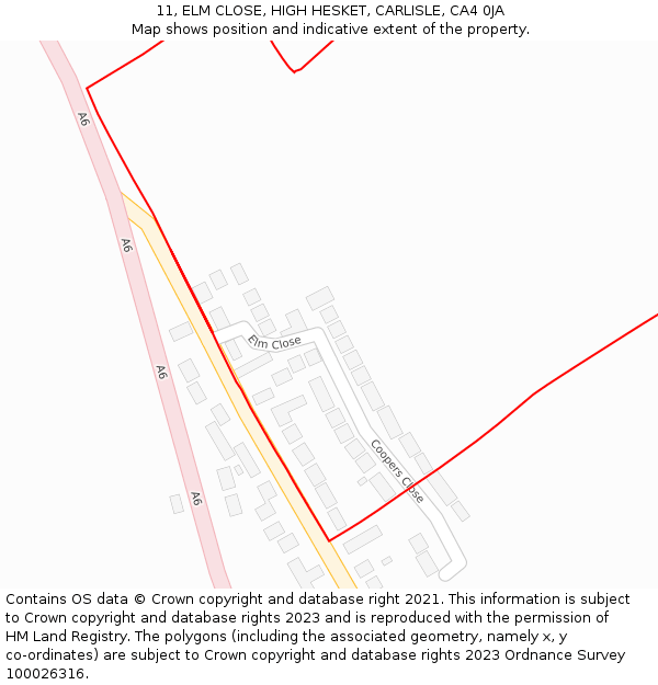 11, ELM CLOSE, HIGH HESKET, CARLISLE, CA4 0JA: Location map and indicative extent of plot
