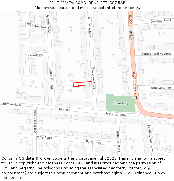 11, ELM VIEW ROAD, BENFLEET, SS7 5AR: Location map and indicative extent of plot