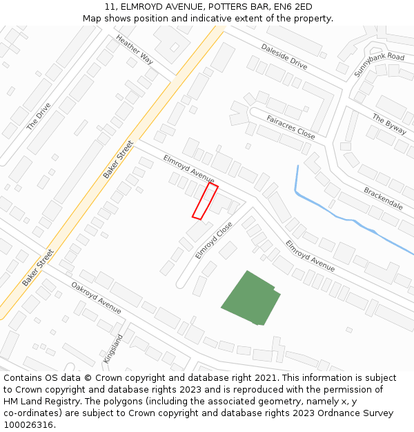 11, ELMROYD AVENUE, POTTERS BAR, EN6 2ED: Location map and indicative extent of plot