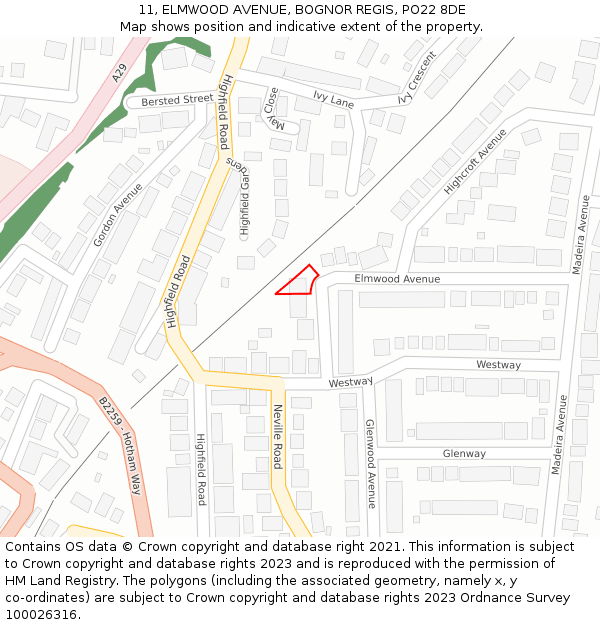 11, ELMWOOD AVENUE, BOGNOR REGIS, PO22 8DE: Location map and indicative extent of plot