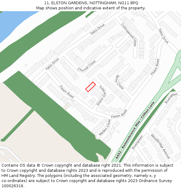 11, ELSTON GARDENS, NOTTINGHAM, NG11 8PQ: Location map and indicative extent of plot