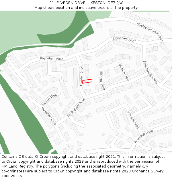 11, ELVEDEN DRIVE, ILKESTON, DE7 9JW: Location map and indicative extent of plot