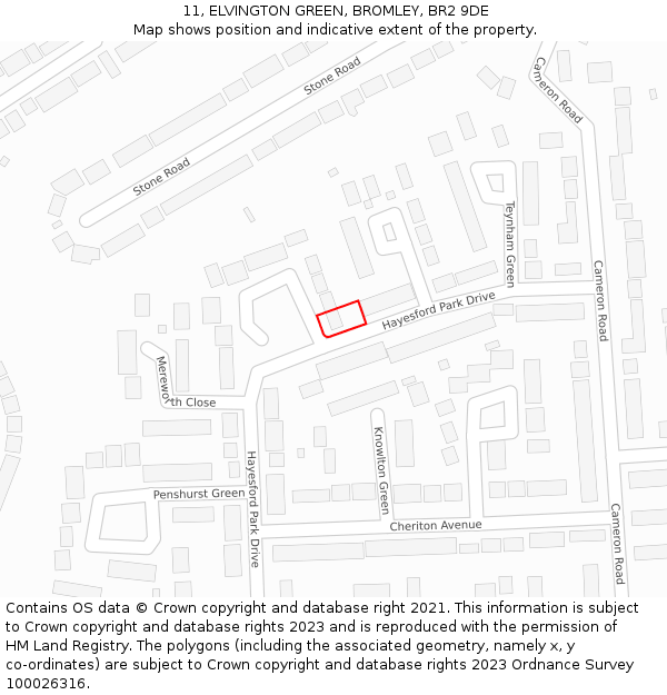 11, ELVINGTON GREEN, BROMLEY, BR2 9DE: Location map and indicative extent of plot