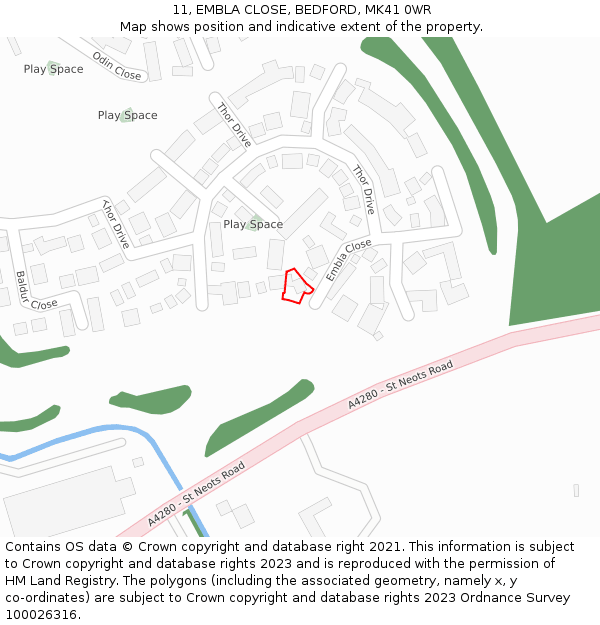 11, EMBLA CLOSE, BEDFORD, MK41 0WR: Location map and indicative extent of plot