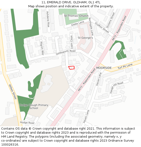 11, EMERALD DRIVE, OLDHAM, OL1 4TL: Location map and indicative extent of plot