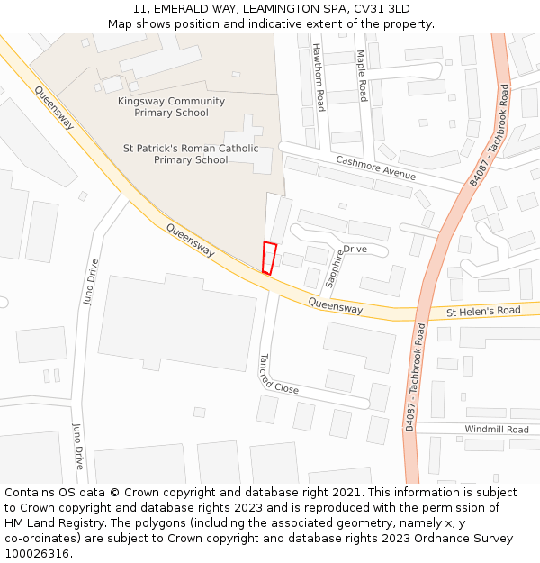 11, EMERALD WAY, LEAMINGTON SPA, CV31 3LD: Location map and indicative extent of plot