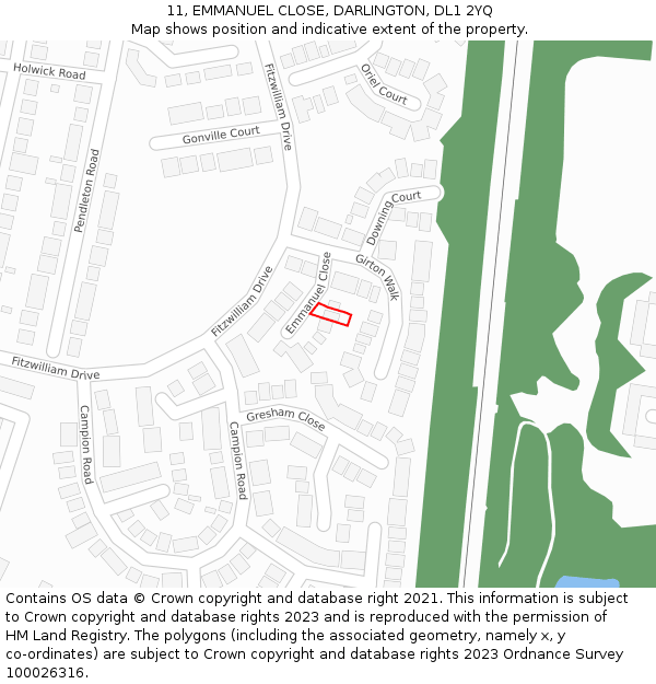 11, EMMANUEL CLOSE, DARLINGTON, DL1 2YQ: Location map and indicative extent of plot