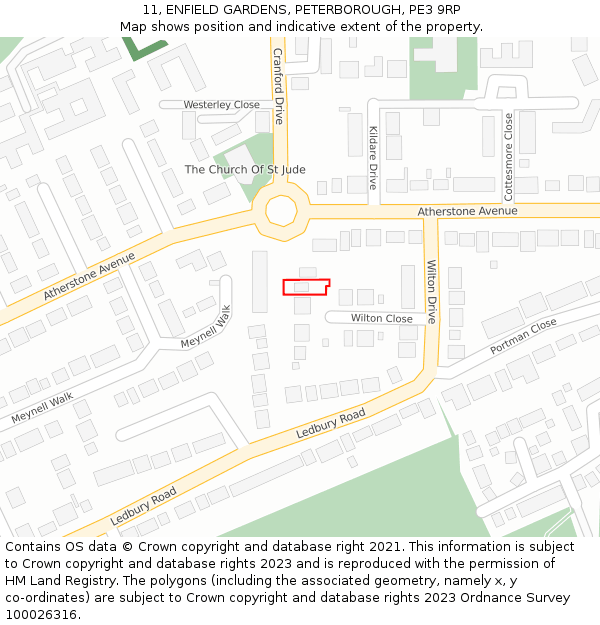 11, ENFIELD GARDENS, PETERBOROUGH, PE3 9RP: Location map and indicative extent of plot