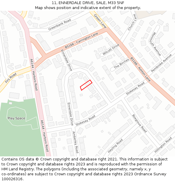 11, ENNERDALE DRIVE, SALE, M33 5NF: Location map and indicative extent of plot