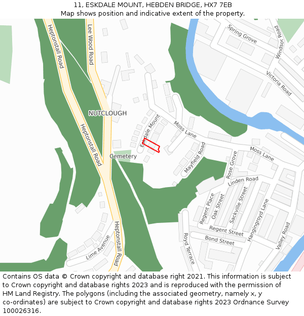 11, ESKDALE MOUNT, HEBDEN BRIDGE, HX7 7EB: Location map and indicative extent of plot