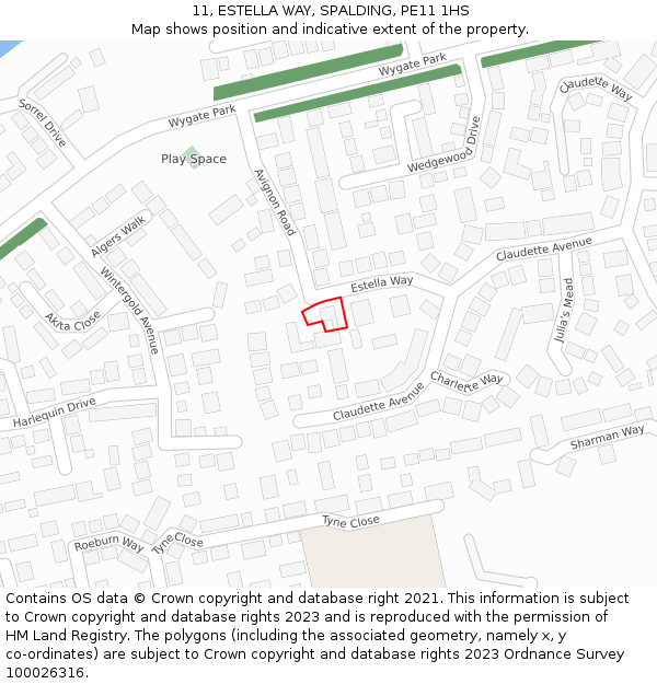 11, ESTELLA WAY, SPALDING, PE11 1HS: Location map and indicative extent of plot