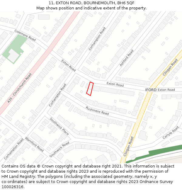 11, EXTON ROAD, BOURNEMOUTH, BH6 5QF: Location map and indicative extent of plot
