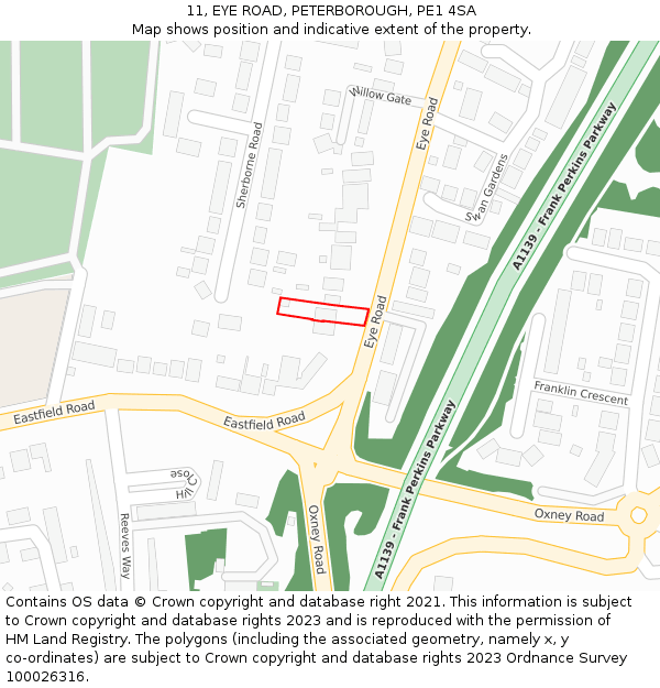 11, EYE ROAD, PETERBOROUGH, PE1 4SA: Location map and indicative extent of plot