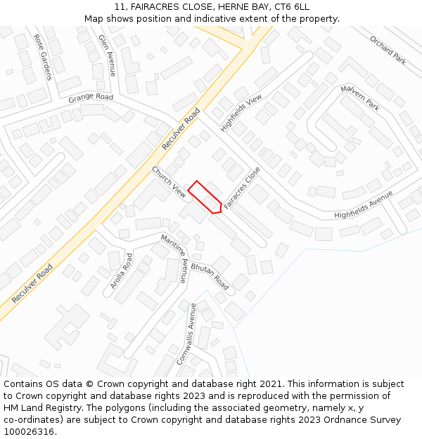 11, FAIRACRES CLOSE, HERNE BAY, CT6 6LL: Location map and indicative extent of plot